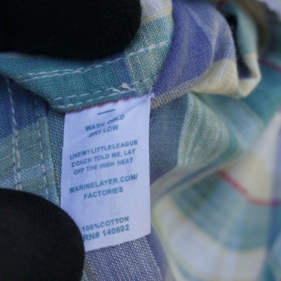 Marine Layer Shirt "Larger" Pastel Plaid Linen - Picture 5 of 8